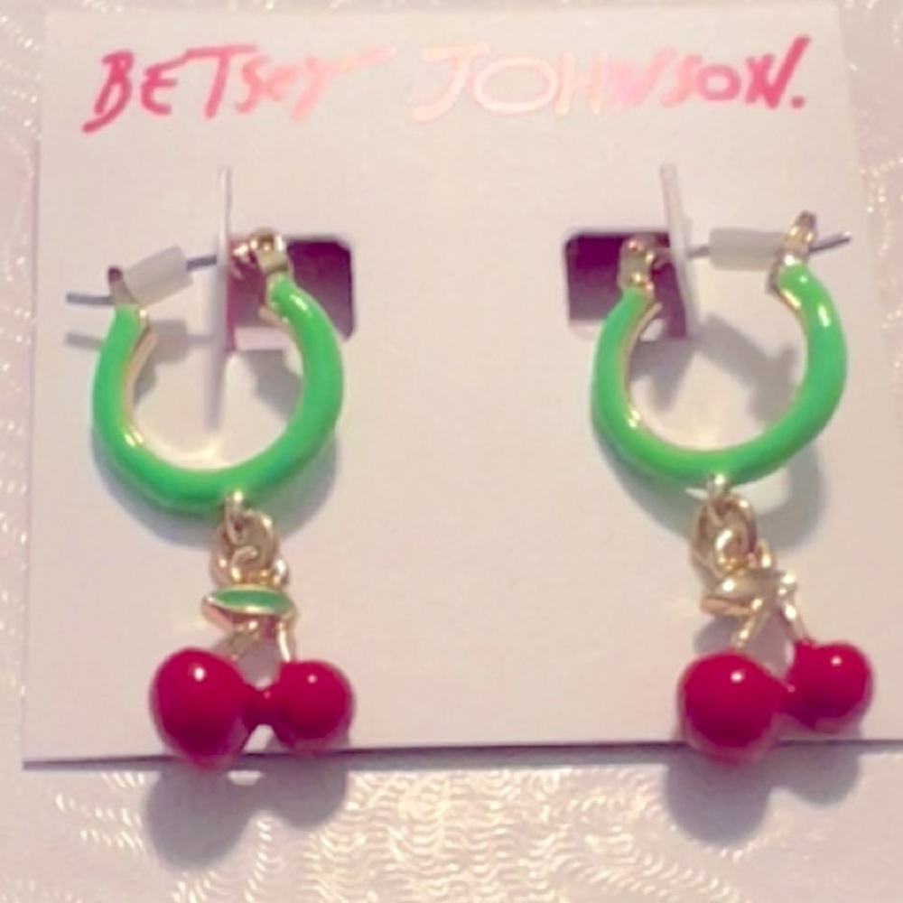 New Betsey Johnson Cherry Huggie Earrings - Picture 6 of 8